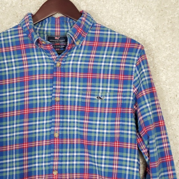 Vineyard Vines‎ Men Plaid Flannel Shirt Size Medium Slim Fit Whale Logo Preppy - Picture 3 of 10
